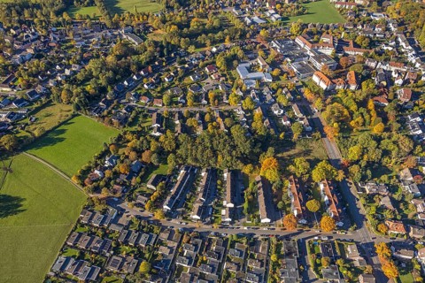 Aerial view, Huckenholz residential area, Johanniter-Kliniken Hamm location Knappenstraße, Üntrop,