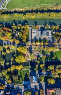 Aerial view, water sports center and norring park on the Datteln-Hamm Canal, autumn trees, Mitte,