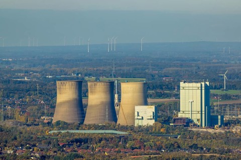 Aerial view, RWE Generation SE Gersteinwerk power plant after blowing up the chimney, Bockum-Hövel,