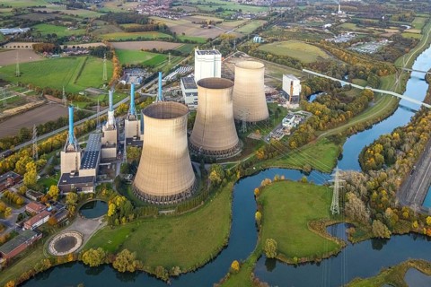 Aerial view, RWE Generation SE Gersteinwerk power plant, after blowing up the chimney, Stockum,