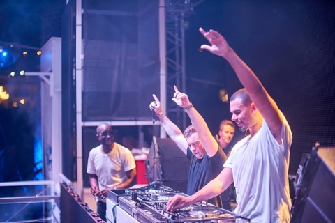 EDITORIAL and NEWS ONLY, rare moment of joint DJ back to back performance of edm dance music DJ