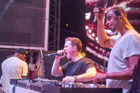 EDITORIAL and NEWS ONLY, rare moment of joint DJ back to back performance of edm dance music DJ