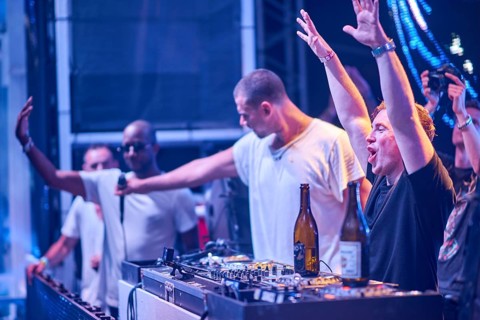 EDITORIAL and NEWS ONLY, rare moment of joint DJ back to back performance of edm dance music DJ