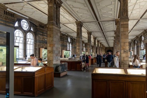 London, United Kingdom - 15 May 2025: Visitors exploring the long, ornate galleries and exhibits
