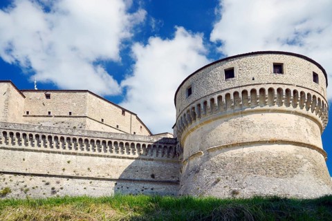 Fortress round tower, medieval fortress, San Leo fortress, San Leo, Emilia-Romagna, Italy