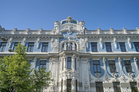 Detail, façade, Art Nouveau residential building, Art Nouveau quarter, Elisabethstraße 10 b,