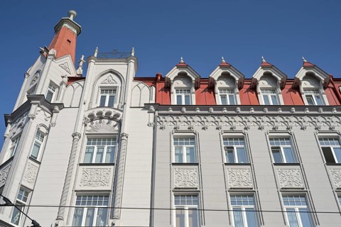 Detail, façade, art nouveau residential building, art nouveau quarter, Terbatas iela 33, old town,