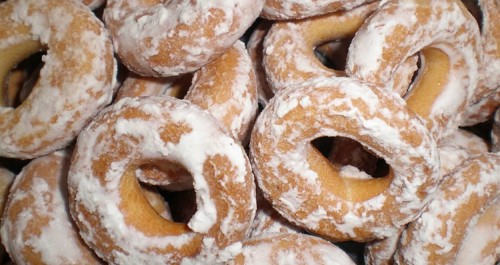 Close-up of sweet, delicious glazed bagels