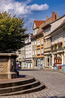 Architecturally interesting street with fountain and historic flair, The old town of Arnstadt in