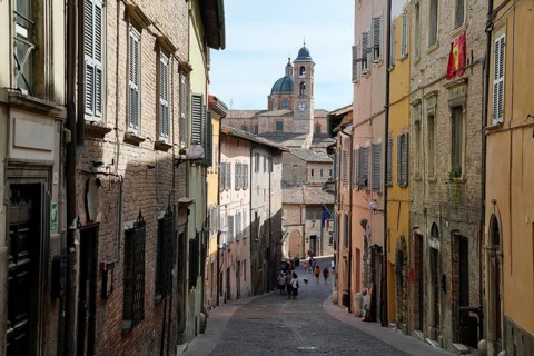 View of Convento San Francesco from Porta San Lucia, Urbino, Pesaro and Urbino Province, Marche,