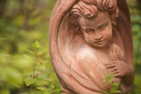 Terracotta statue, girl, garden, Stuttgart, Baden-Württemberg, Germany
