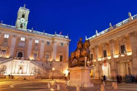 Photo of the Blue Hour night view of Campidoglio on Capitoline Hill Capitol with equestrian statue