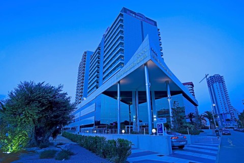 Hotel complex, Diamante Beach El Hotel AR Diamate Beach Hotel in Calpe, night view, Valencia, Costa