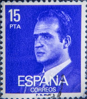 Juan Carlos I, born in 1938, was King of Spain between 1975 and 2014. Portrait on Spanish postage