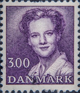 Margrete II, born 1940, Queen of Denmark. Portrait on a Danish postage stamp