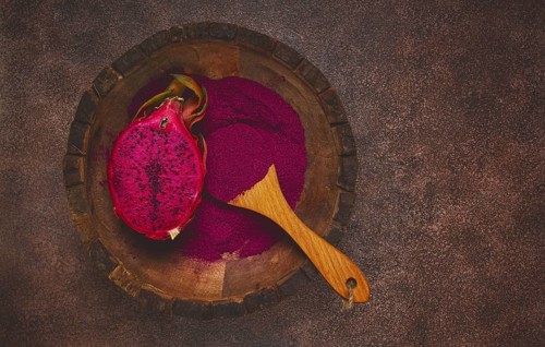 Pitaya powder, dragon fruit, freeze-dried powder, top view, no people