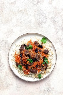 Kabuli pulao, pilaf, the national dish of Afghanistan, rice with meat, homemade, no people