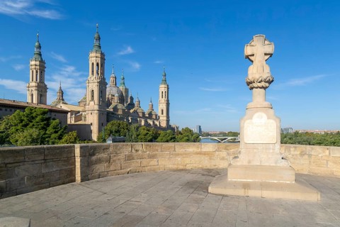 Basilica of Our Lady of the Pillar cathedral church, Zaragoza, Aragon, Spain, Europe view from