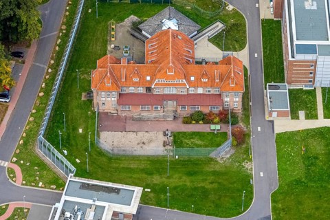 Aerial view, LVR-Klinik Bedburg-Hau, LVR-Klinik, Buchenallee, Hau, Bedburg-Hau, Lower Rhine, North