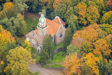 Aerial view, Klinik Kirche, LVR-Klinik Bedburg-Hau, Hau, Bedburg-Hau, Lower Rhine, North