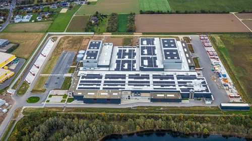 Aerial view, Tricor factory packaging company, Weeze, Lower Rhine, North Rhine-Westphalia, Germany,