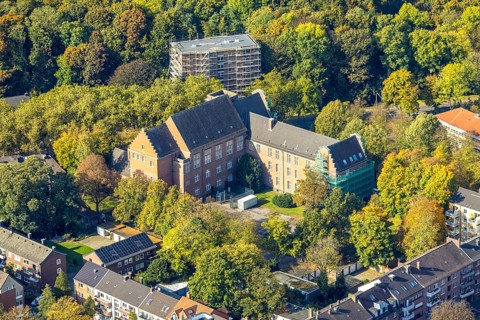 Aerial view, Wesel district court and construction site, construction site at Grafenring 13