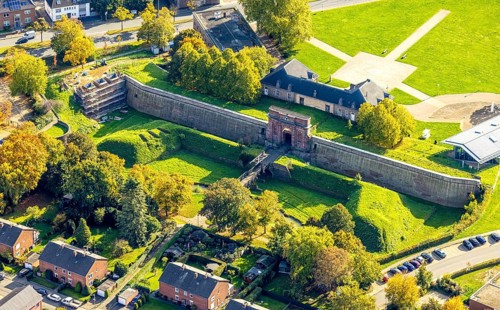 Aerial view, LVR-Niederrheinmuseum Wesel, Wesel citadel, old wall with preserved fortress, Wesel,