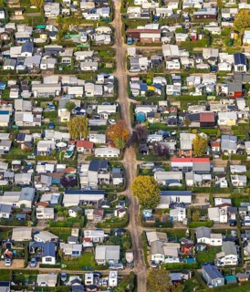 Aerial view, Grav-Insel Campground on the Grav Rhine Peninsula, shapes and colors, Flürener Feld,
