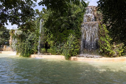 Beautiful natural park with several waterfalls, The Ornamental Pond in Genovés Botanic Gardens