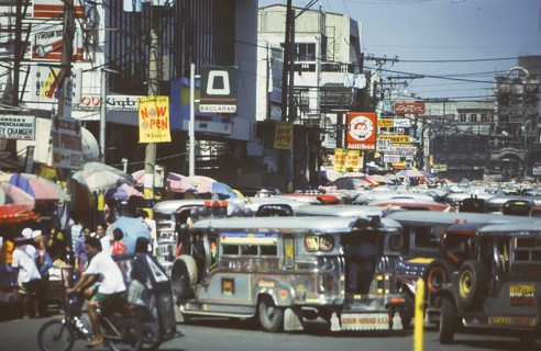 Jeepney, minibuses and other vehicles, traffic jams, extremely heavy traffic, Manila in 1995,