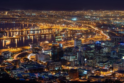 View of Cape Town from Signal Hill at blue hour, Cape Town, Western Cape, Republic of South Africa
