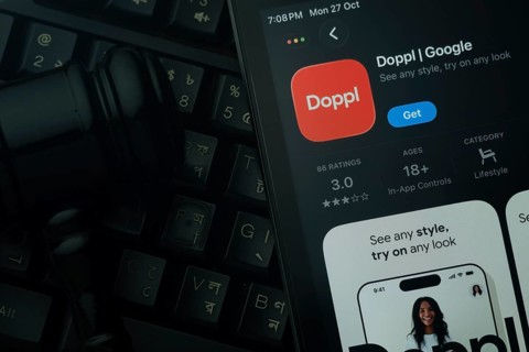 Dhaka, Bangladesh- 28 Oct 2025: An iPad displaying the Doppl app against a judge's gavel and dark