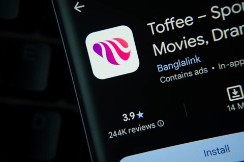 Dhaka, Bangladesh- 27 July 2025: Toffee app from Google Playstore is displayed on a smartphone