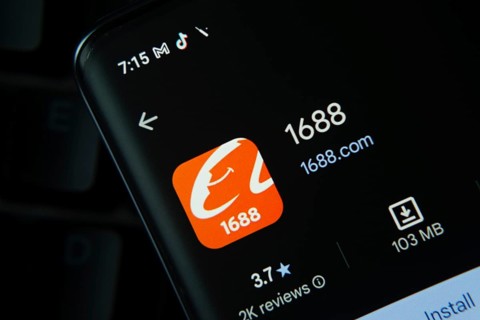 Dhaka, Bangladesh- 27 July 2025: 1688 app from Google Playstore is displayed on a smartphone screen