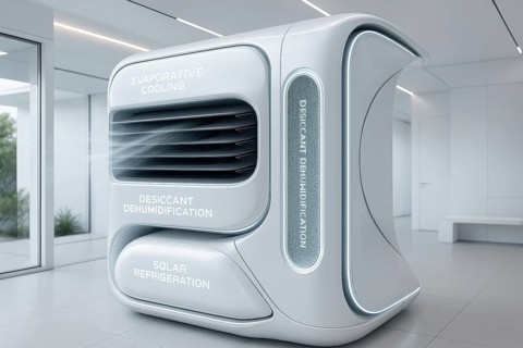 This innovative appliance features desiccant dehumidification and solar refrigeration for optimal