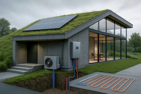 This contemporary home showcases sustainable living with renewable energy and efficient heating