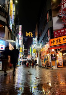 Busy pedestrian zone with many shopping centers and stores, illuminated with lots of neon signs at