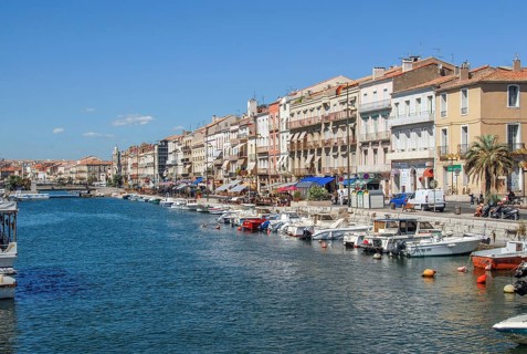 View from Pont de la Savonnerie of the Canal de Sete (formerly Canal Royal) with the elegant,