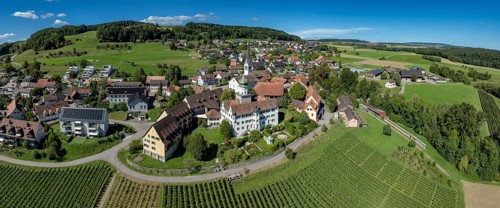 Herdern Castle, residential, work and employment site, drone recording, Herdern, Thurgau,