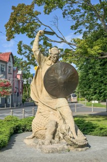 Saint George dragon slayer sculpture, national hero Lacplesis, Jurmala, Latvia