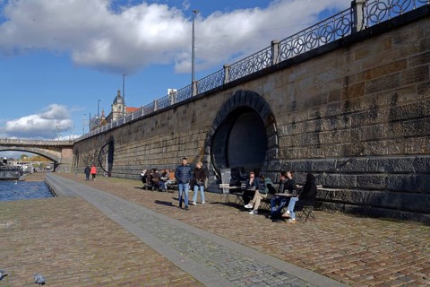 Kobky former storage Cells in embankment walls on the Rasinovo nabrezi by Vltava river on October