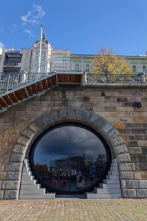 Kobky former storage Cells in embankment walls on the Rasinovo nabrezi by Vltava river on October