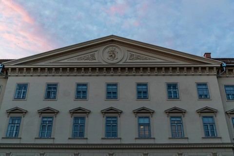 Neoclassicism, house facade with coat of arms of Styria, Graz, Styria, Austria