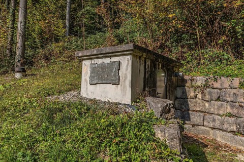 Water reservoir with the inscription Böttstein 1902 of the artificially created water channel that