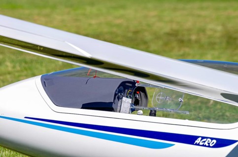 View of the cockpit of a glider as part of an air show at the Fliegerbergfest of the Rossfeld