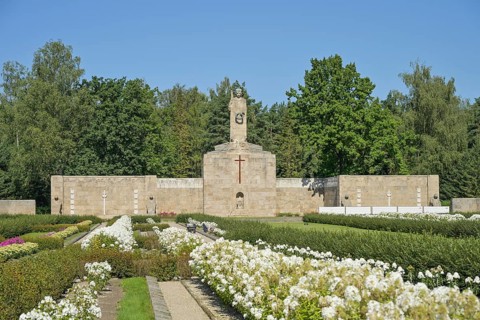Burial ground, statue of Mother Latvia with her fallen sons in the back, Brothers' Cemetery,