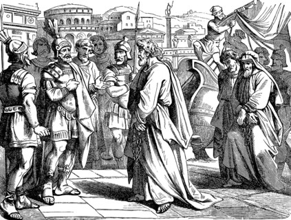 Paul's arrival in Rome, reception by the commander of the imperial bodyguard, Acts of St. Luke,
