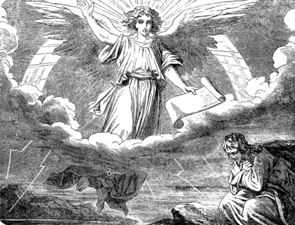 The angel with the booklet disguised in a cloud, his feet as pillars of fire, The Revelation of the