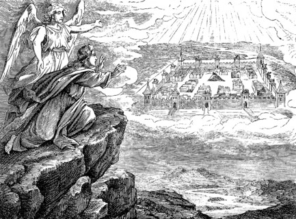 John looks at the new Jerusalem in heaven, a river as clear as crystal, The Revelation of the