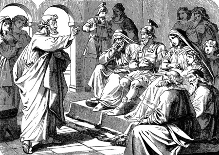 Peter preaches to gentiles in the house of Cornelius, a Roman captain, Acts of St. Luke, chapter